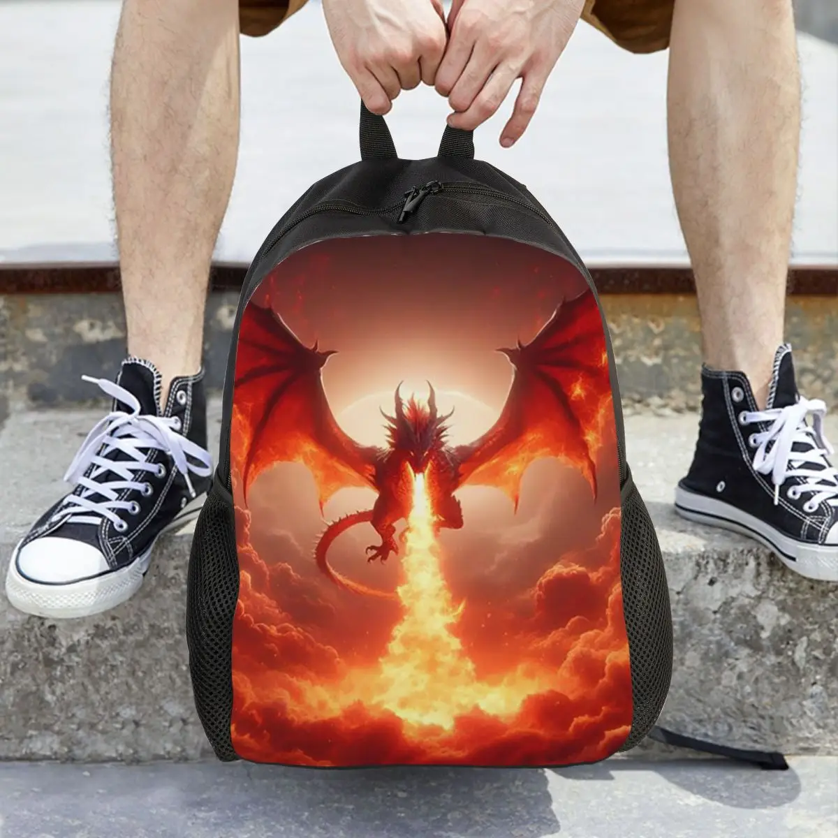 Dragon In The Fire Backpack Daypack Large Capacity Children BookBag School Bag Shoulder Bags for Men Women