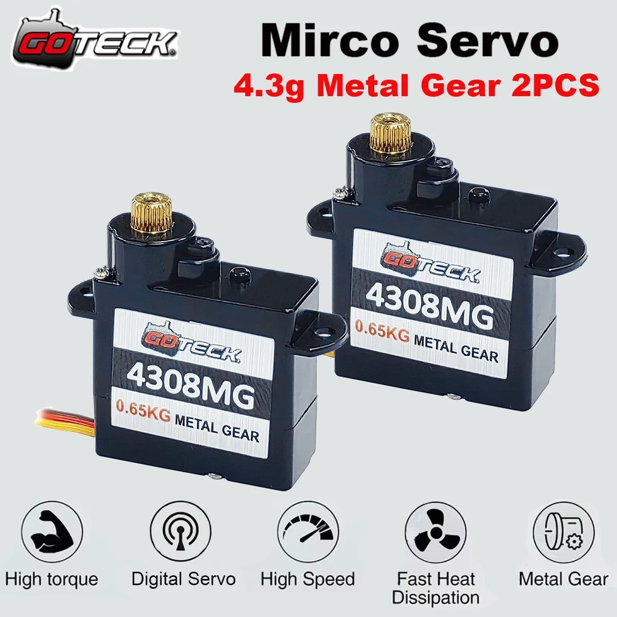 GOTECK 2g 4,3g 5g 9g 17g Digitalservo mit Vollmetallgetriebe für RC-Auto, Boot, Starrflügel und Flugzeug oder Roboter