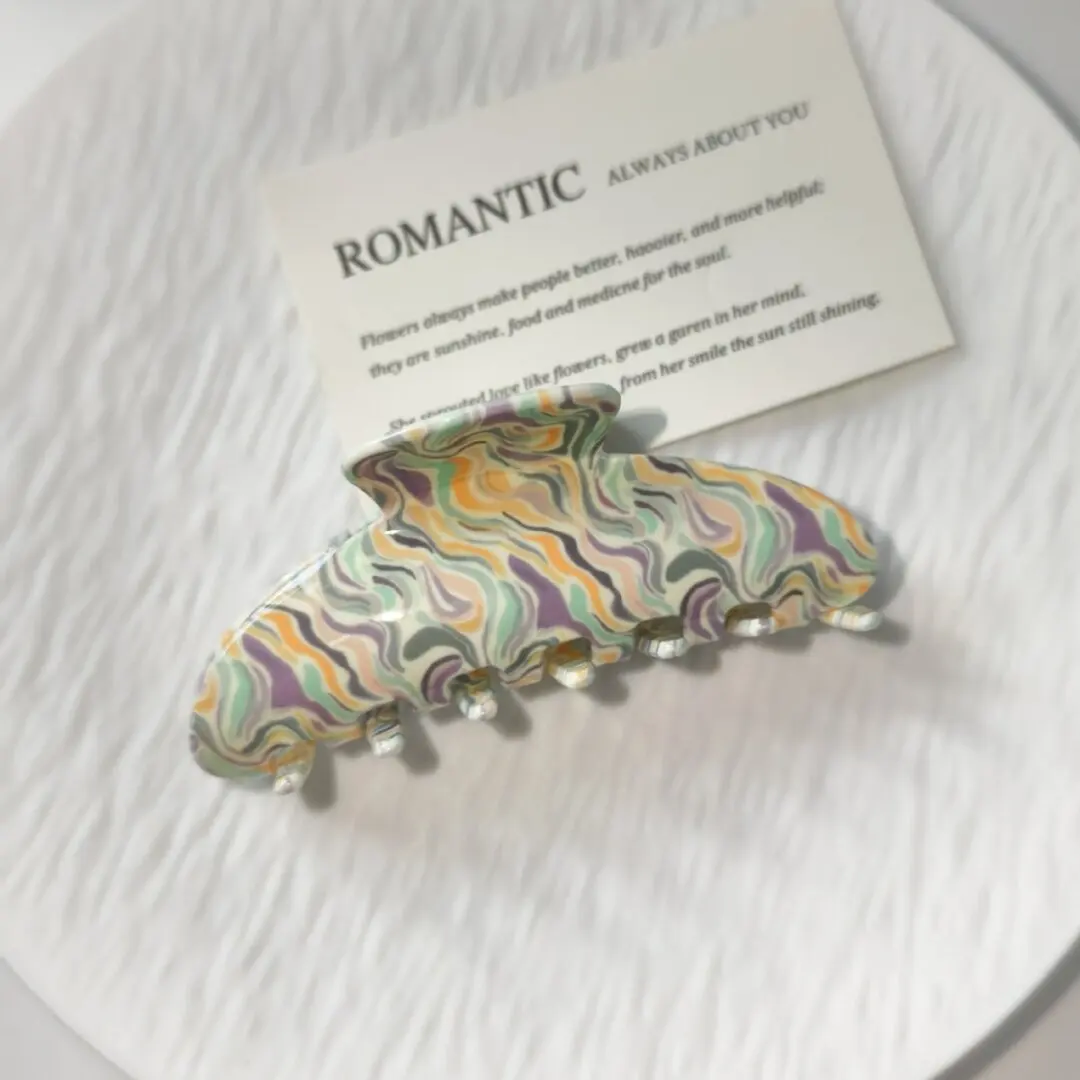 Women Elegant Daily Hair AccessoriesColorful Marble Acrylic Hair Claw Clip Large Size Vintage Swirl Pattern Shark Clip  Handmade