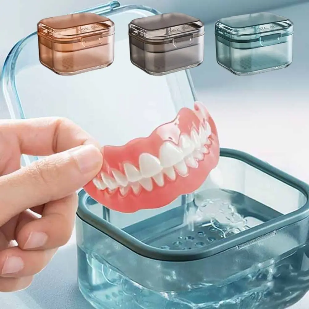 

3Layers Invisible Braces Box Transparent Large Capacity Denture Storage Case False Teeth Holder Draining Denture Soaking Case
