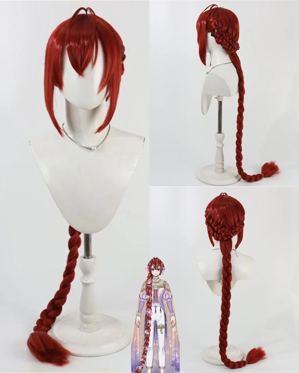 Cosplay Twisted Wonderland Riddle Rosehearts Wig Anime party wine red long braid heat-resistant synthetic wig