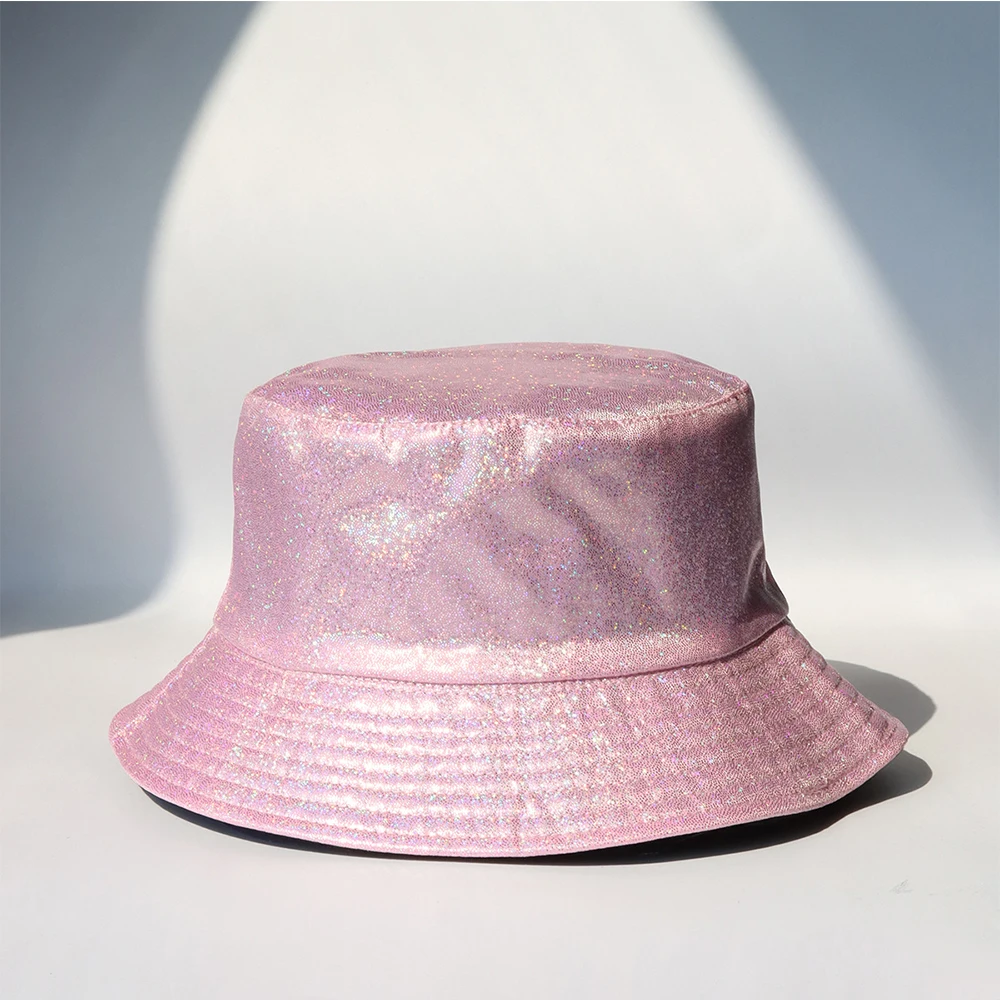 2023 Laser Colored Fisherman\'s Hat for Men Women Bright Leather Bucket Hat Both Sides Can Wear Sunshade Hat Fashion Hat