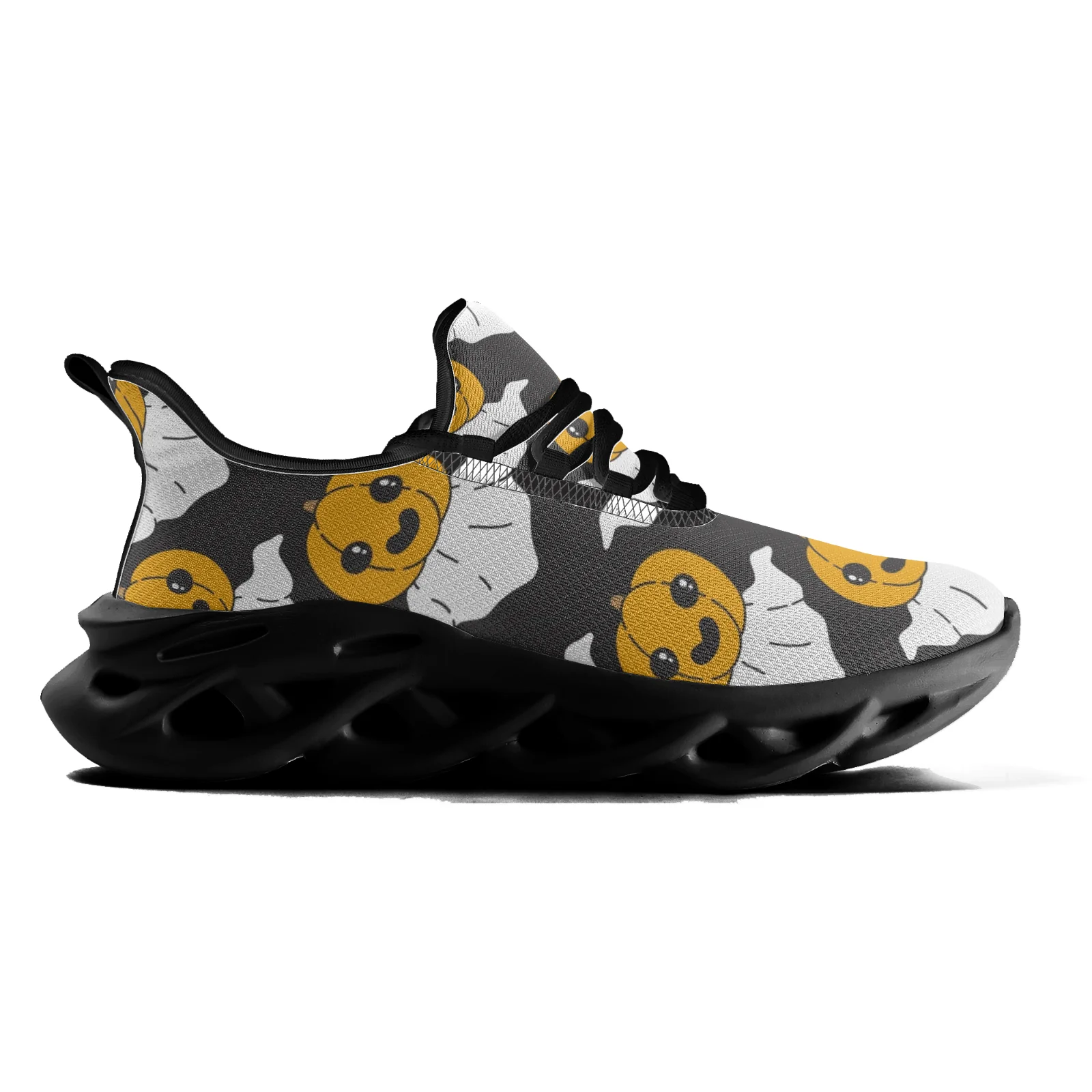 

Pumpkin head print lightweight breathable mesh travel hiking sneakers, youth sports running shoes