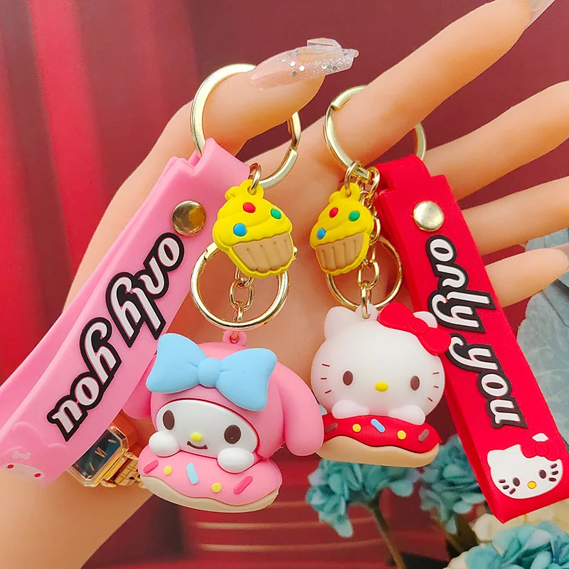 MINISO Anime Sanrio Kitty Cat Keychain Cartoon Figure Kuromi Cinnamorol Silicone Pendant Keyring Car Backpack Key Holder Jewelry