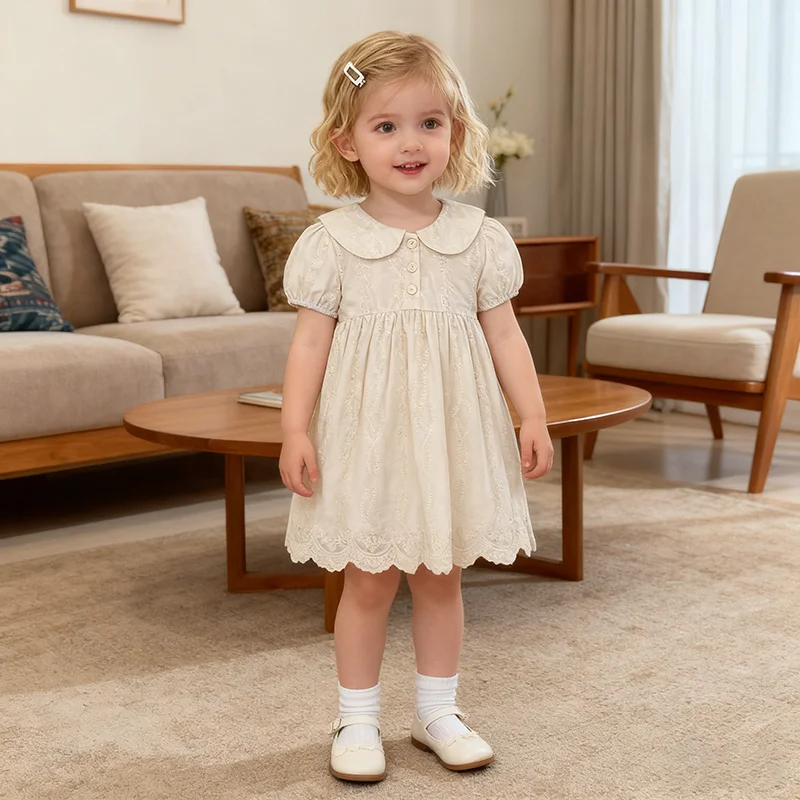 2026 Mädchen Sommer Neues 2-6 Jahre Kleid Süßes Besticktes Kurzarm-Prinzessinnenkleid Mädchenkleid Stilvolle Kinderkleidung
