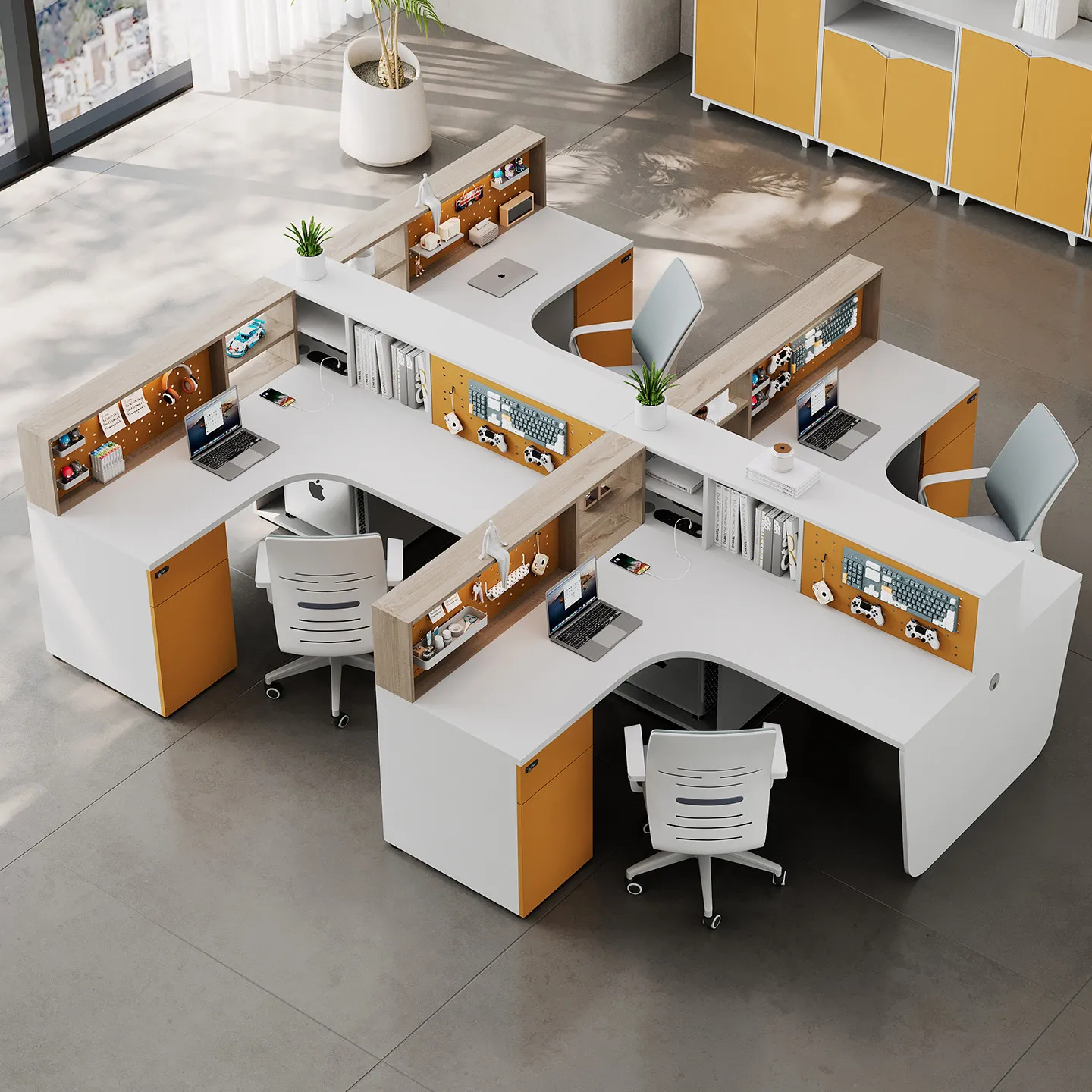 Dry type office table and chair combination corner l type desk staff seat screen card seat double 2 people 4 4 6 people