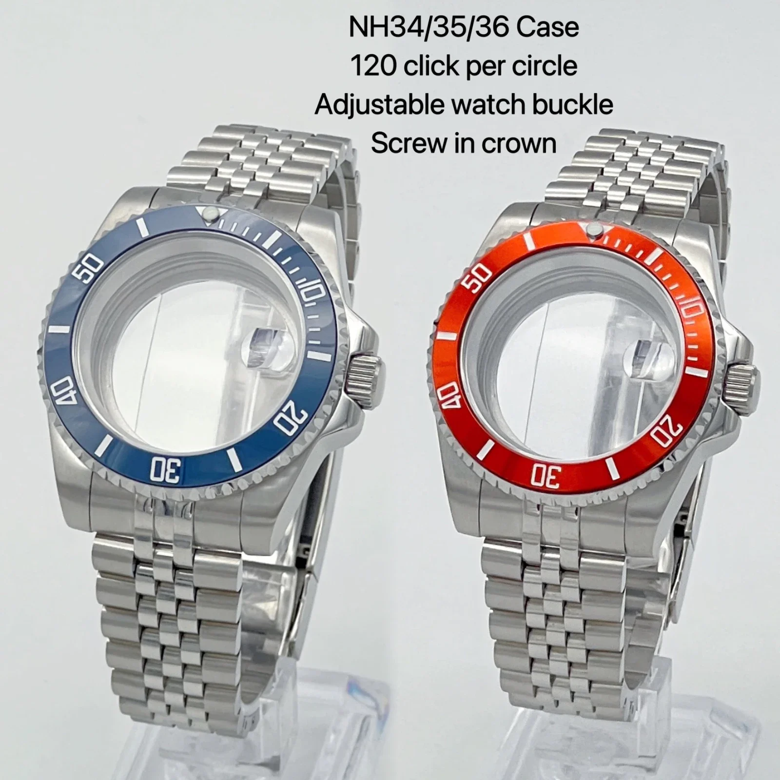 NH35 case 10ATM 40mm blue ceramic bezel stainless steel Jubilee bracelet strap sapphire glass for SUB assembly NH36 movement