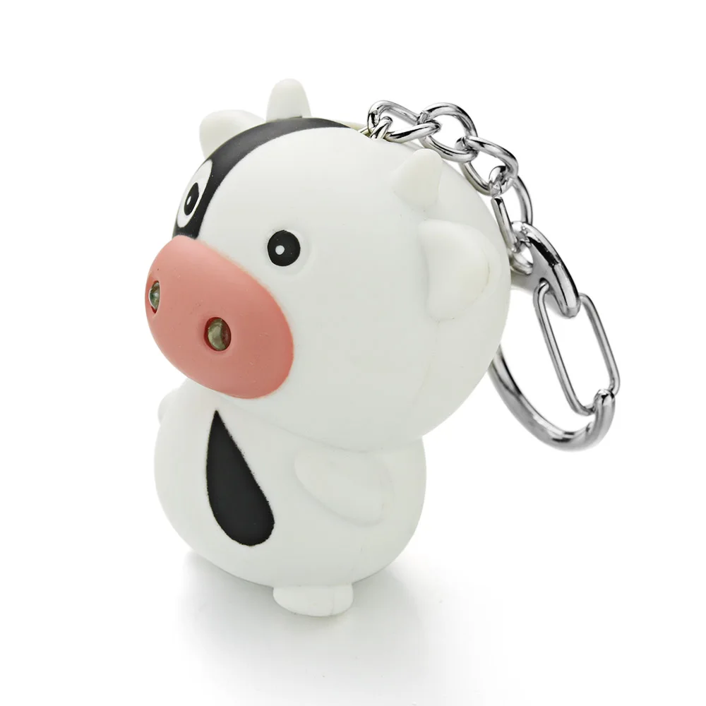 Cute LED Cow Cattle Keychain with Sound Flashlight Mini Fun Toys for Kids Animal Keyring Children Gift Key Chain K390