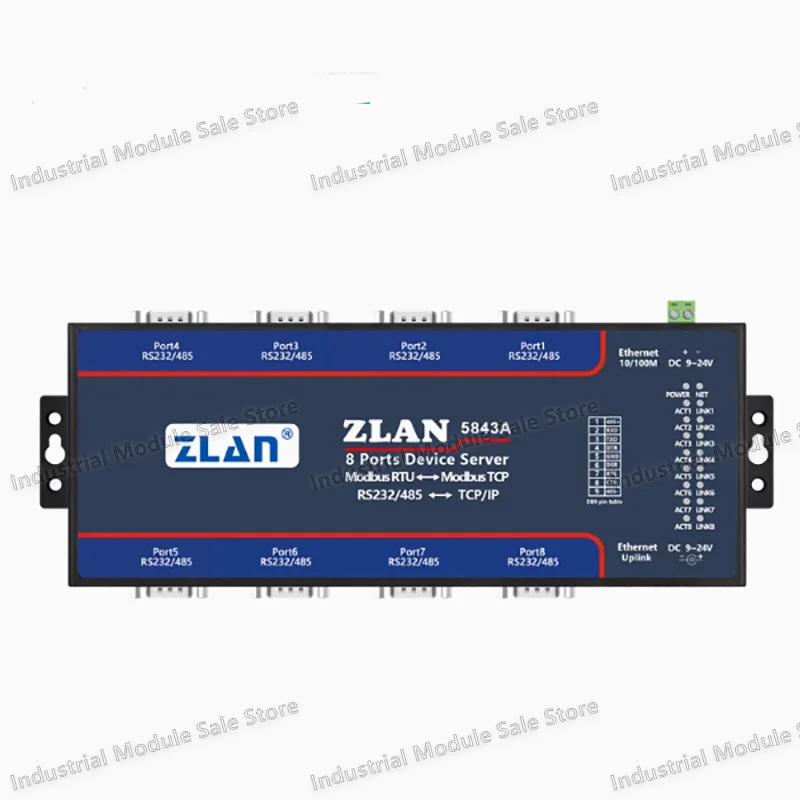 ZLAN5843A 8-портовый RS232 RS485 к Ethernet TCP/IP Modbus промышленный многофункциональный последовательный сервер Ethernet