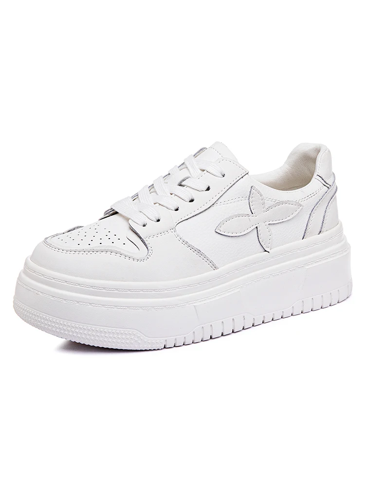 Split Leahter Punk Womens Platform Sneakers White Ladies Lace Up Shoes SmallHut-9180