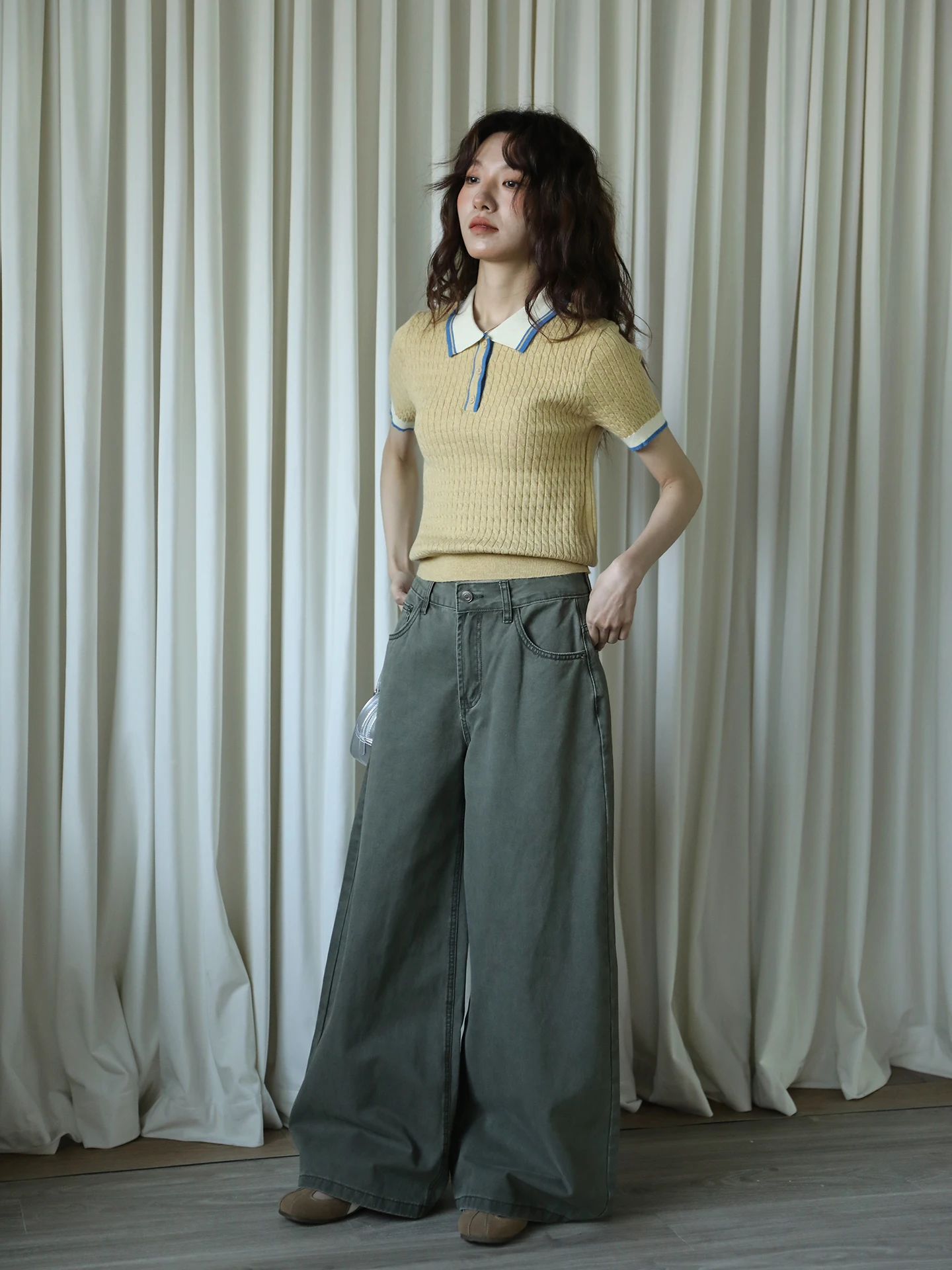 

High Waist Wide Leg Casual Pants Women's Military Green Straight Cut Spring New Color Casual Trousers 3D Tailoring