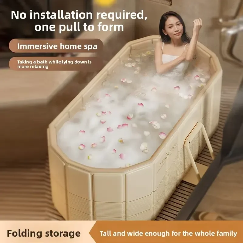 Portable Folding Inflatable Bathtub PVC Full Body Soaking Tub for Adults and Kids Safe Double Layer Bath Pool Home Spa Use
