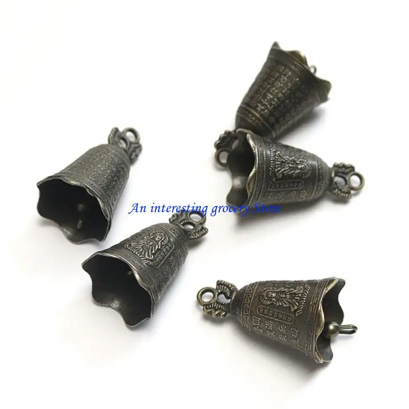 652D 5 Pieces Retro-Jingle Bells Feng Shui Bells Antique Bells Iron Bells Sculpture Pray Guanyin Bells DIY Wind Chimes-Decor