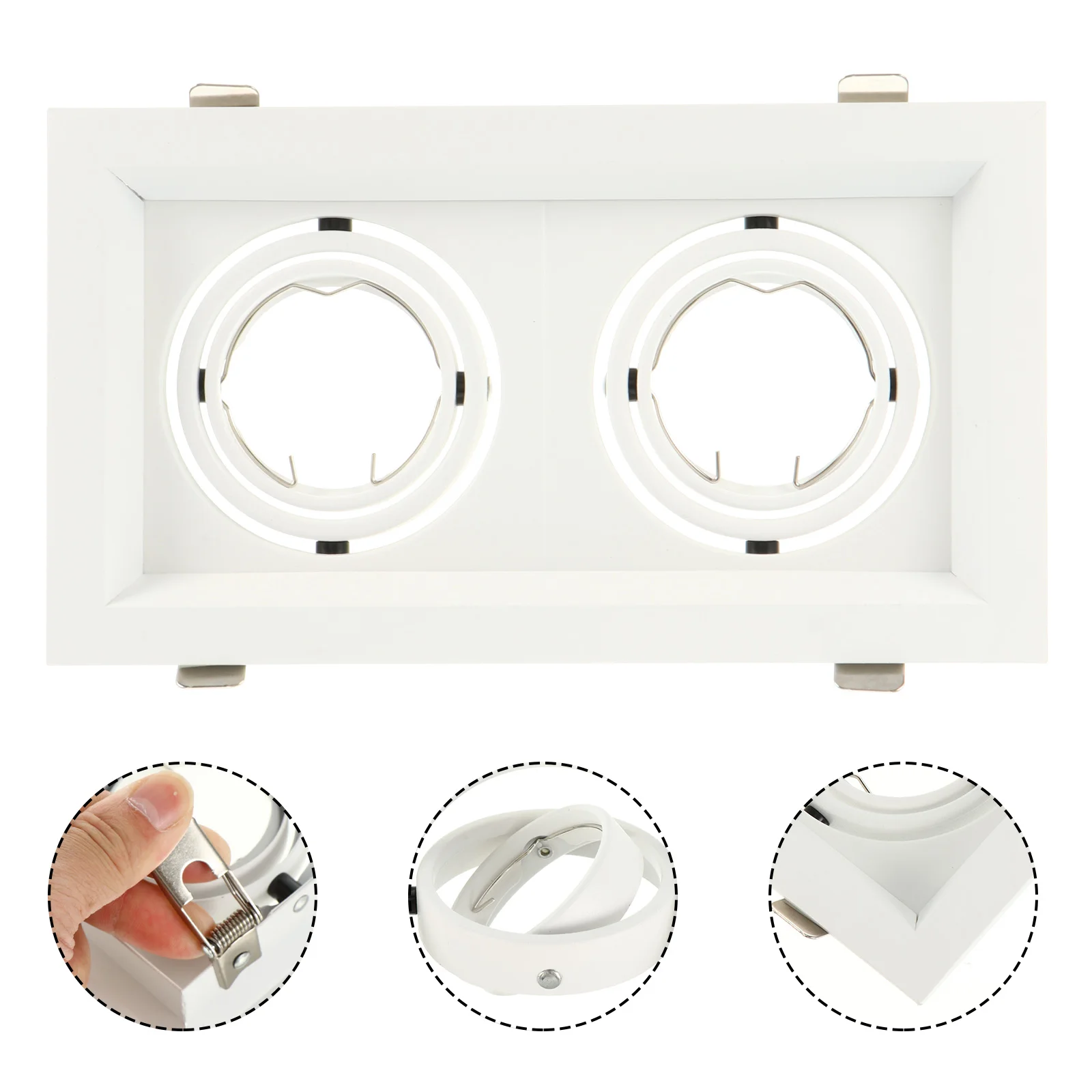 

Dual Head Ceiling Light Shell GU10 Lamp Holder Spotlight Trim Spotlights Trim Ring Frame White 45MM Hole Adjustable Recessed