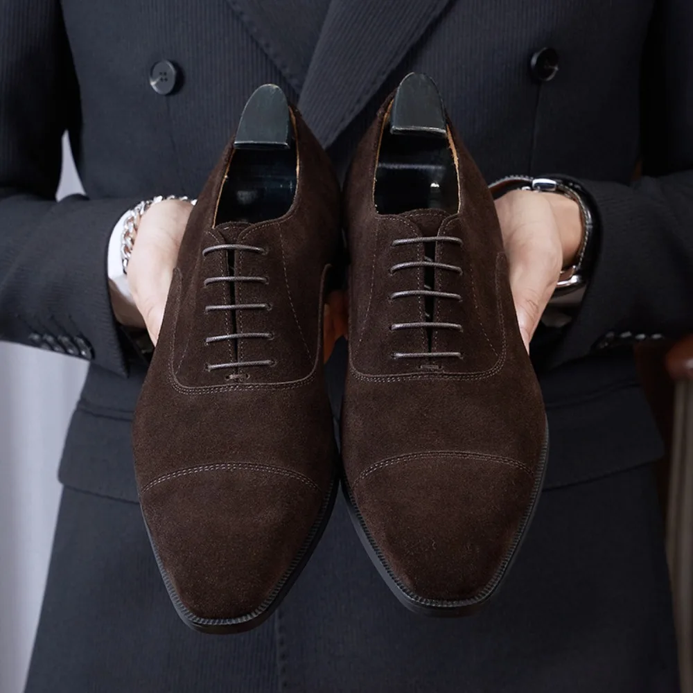 

Leather Large Size Dress Leather Shoes Business Casual Men's Comfortable Versatile Classic Suede Three-joint Groom Wedding Shoes