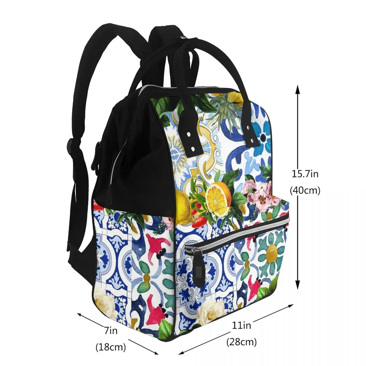 Sicilian Tiles,mediterranean,mosaic,lemons Student Backpack School Bag Hiking Travel Daypack for Men Women Bookbag Shoulder Bags