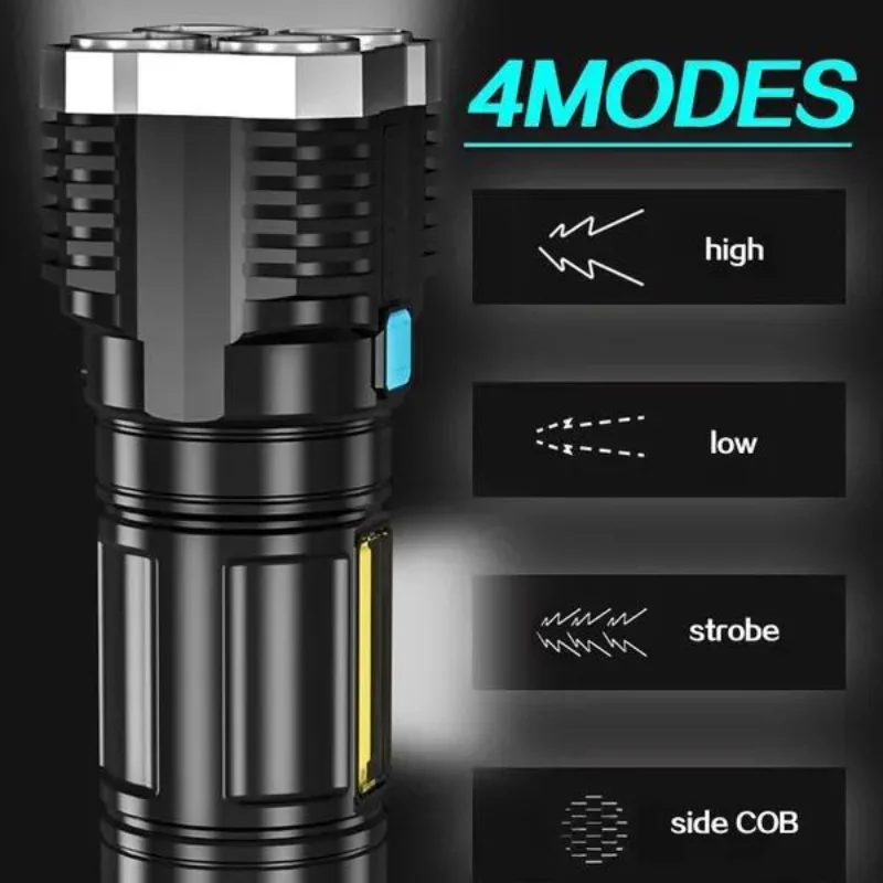 Portable LED Flashlight Handheld Flashlight Rechargeable Waterproof Torch with Side Light Outdoor Camping Emergency Lantern