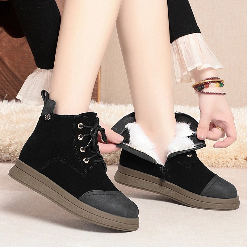 

AIYUQI Women Short Boots Genuine Leather 2024 New Natural Wool Women Winter Shoes Boots Flat Anti-Slip Women Casual Ankle Boots