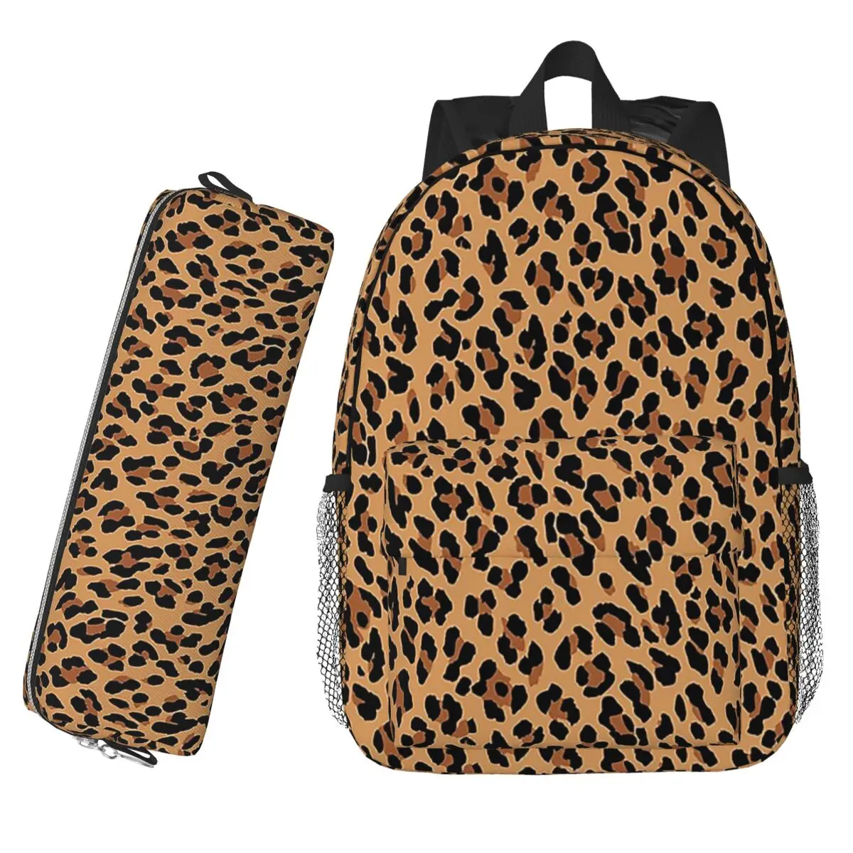 

Tan Leopard Print Backpack Hot Sale Daypack Large Capacity Boys Girls BookBag Shoulder Bags Children School Bag Pencil Case