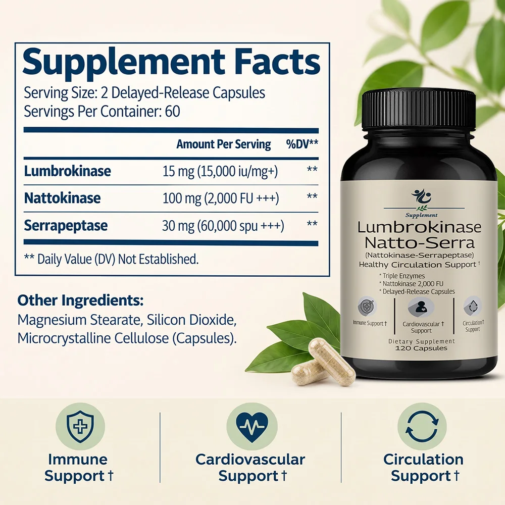 Lumbrokinase Serrapeptase Nattokinase - Nattokinase 2000 FU, Lumbrokinase Enzymes Supplement for Blood Circulation Support