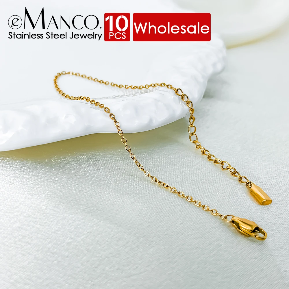 eManco 10PCS High-Quality Gold-Plated Stainless Steel Fine Chain Anklet Upgraded Lobster Buckle Adjustable DIY Jewelry Wholesale