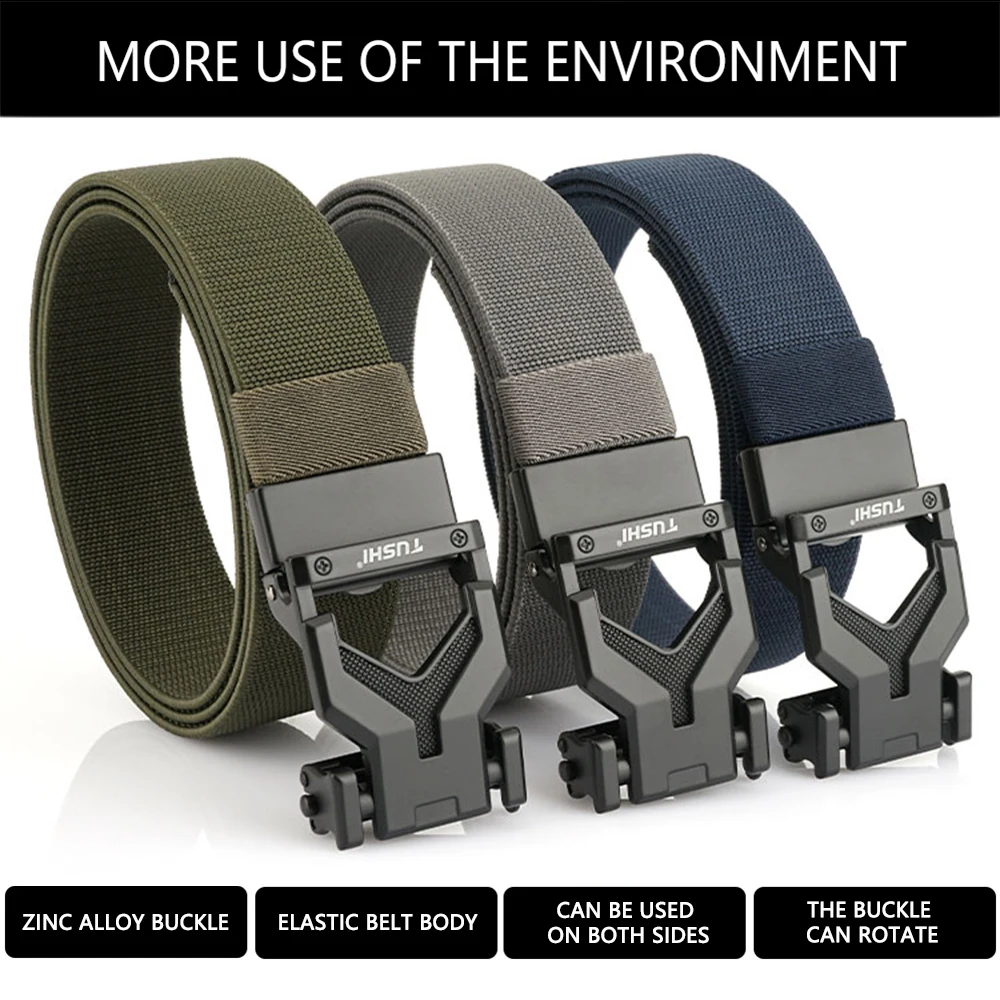 TUSHI New Stretch Belt For Men and Women Hard Quick Release Buckle Strong Real Nylon Unisex Elastic Belt Overalls Work Belt