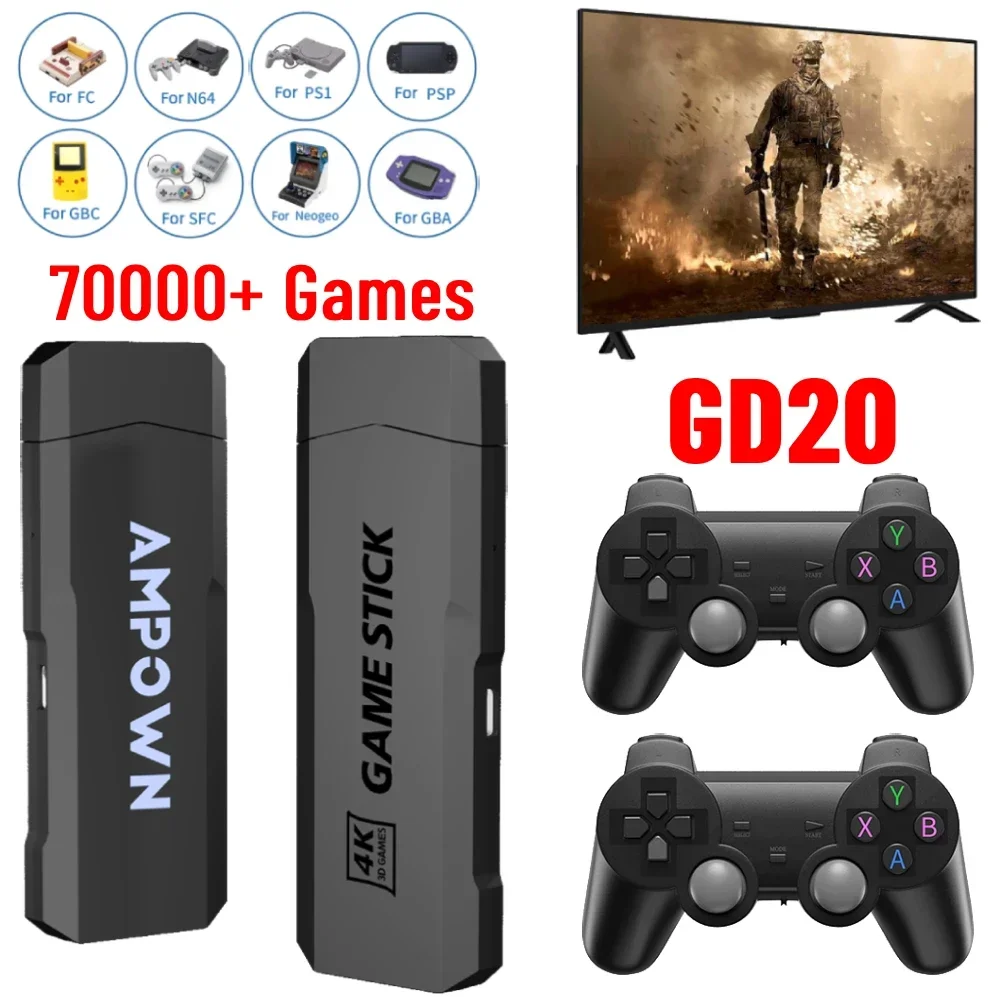 GD20 Game Stick X2 Video Game Console 70K Games Emuelec 4.3 CPU Aigame 905M Wireless Controller 4K HD Retro Games for PS1 N64