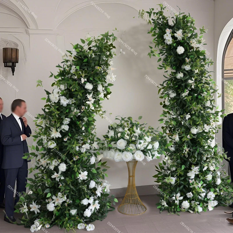 

250CM Artificial Flower White Rose Green Leaf Artificial Horn Flower Set Tailored for Enchanting Stage Backgrounds Wedding
