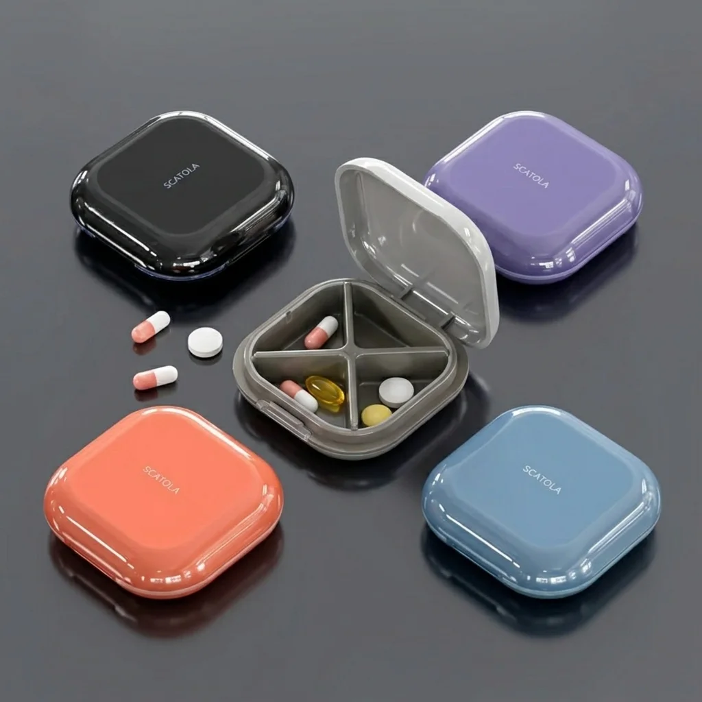 Small Travel Pill Organizer Pill Container for Purse 4 Compartments Daily Compact Travel Medicine Holder for Vitamins Medication