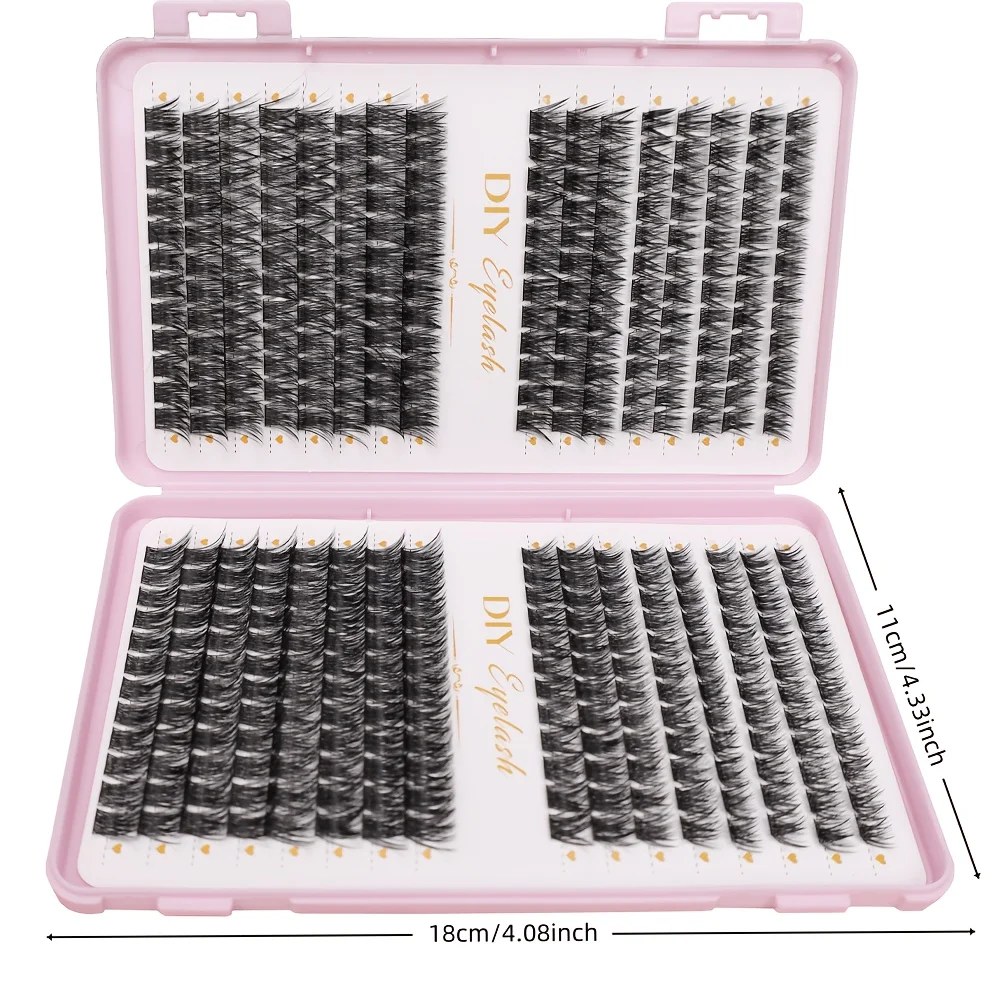 Eyelash Extension Kit Eyelash Book, 384 Clusters of D-Curl Personal Eyelash Clusters Suitable for At-Home Eyelash, Cat/Fox Eye