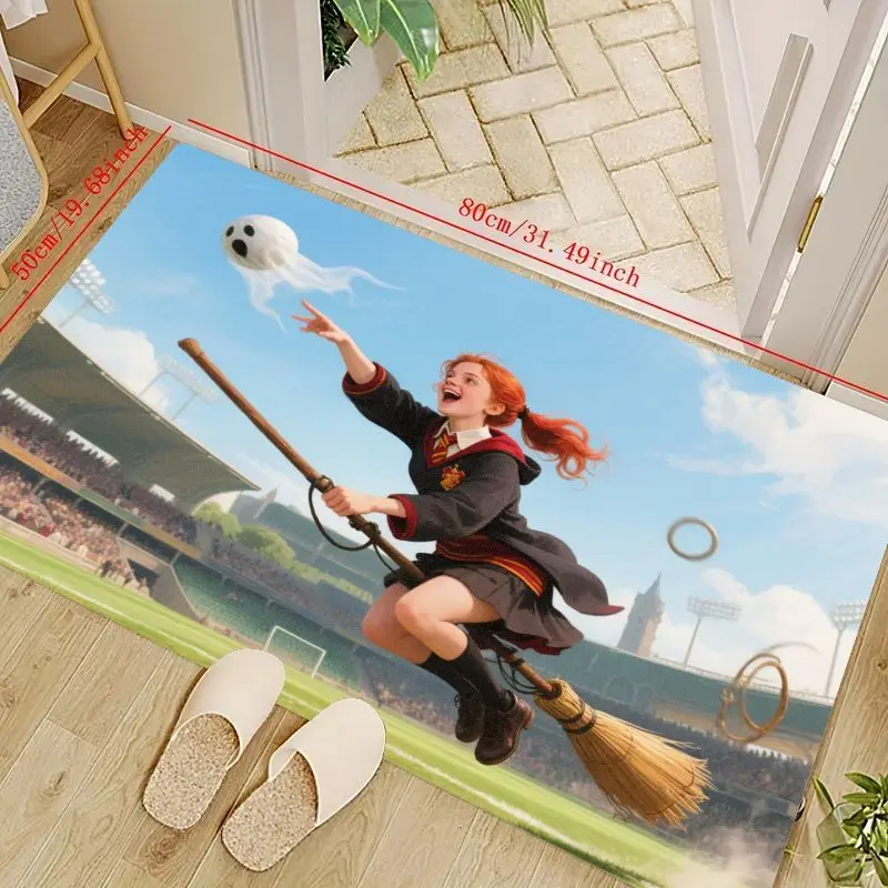 

1 шт. Fantasy Wizard Girl Flying Broomstick Quidditch Scene напольный коврик 50x80 см/4,68x31,49 дюйма, противоскользящий стиль Magic School Style
