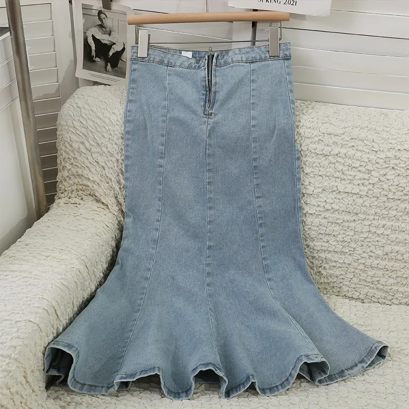 Women's Denim Half Skirt Spring Summer New Sexy Fish Tail Package Hip Skirts Women's  Ruffle Split High Waist Midskirt