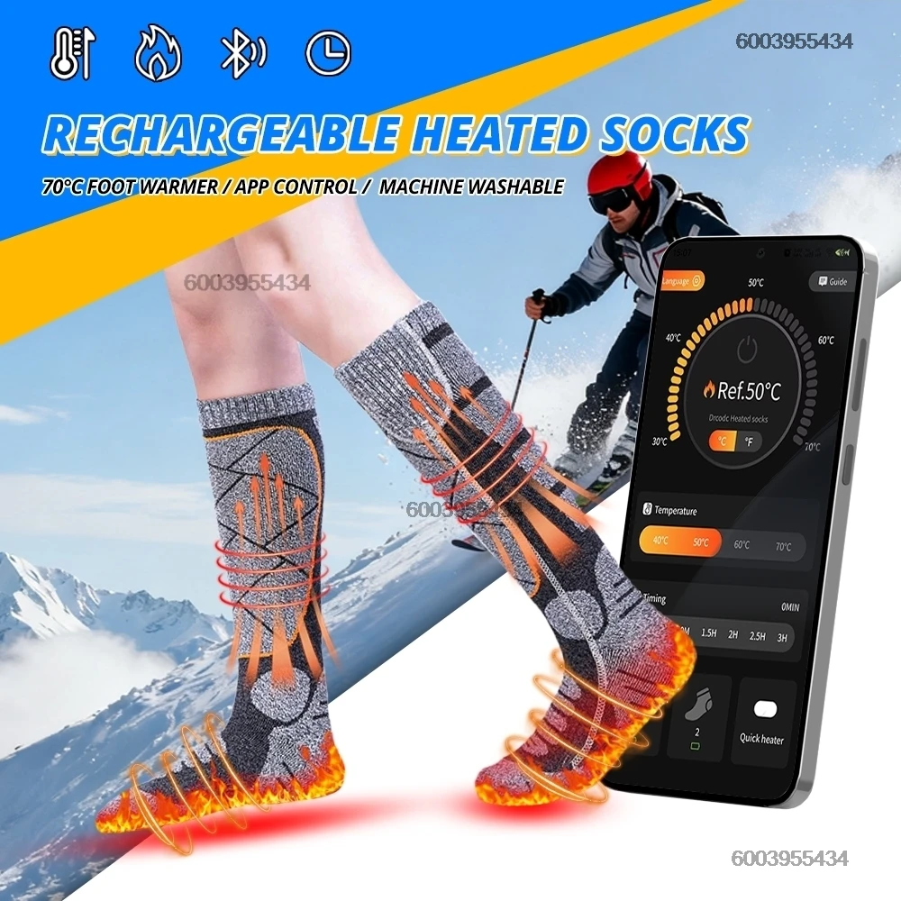 APP التحكم ساخنة الجوارب قابلة للشحن 5000mah تسخين كهربائي التزلج الجوارب الرياضة في الهواء الطلق جهاز تدفئة القدمين الشتاء الجوارب الحرارية #5