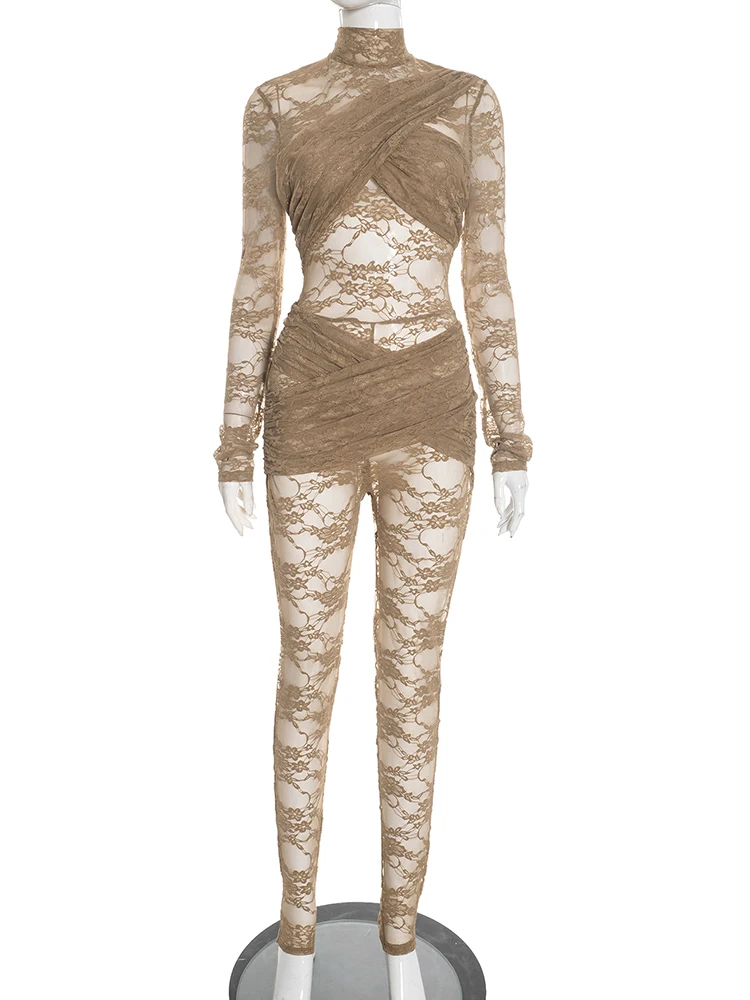 Kombinezon damski Leosoxs bez pleców, kokieteryjny, żakardowy, patchworkowy, z krzyżowymi wiązankami, elastyczny, z długim rękawem, idealny na imprezy i do klubu.