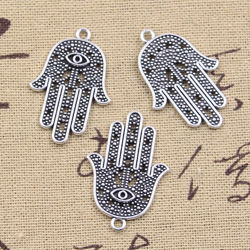 15pcs Charms Eye Hamsa Palm Fatima Hand Protection Antique Silver Color Pendants Making DIY Handmade Tibetan Findings