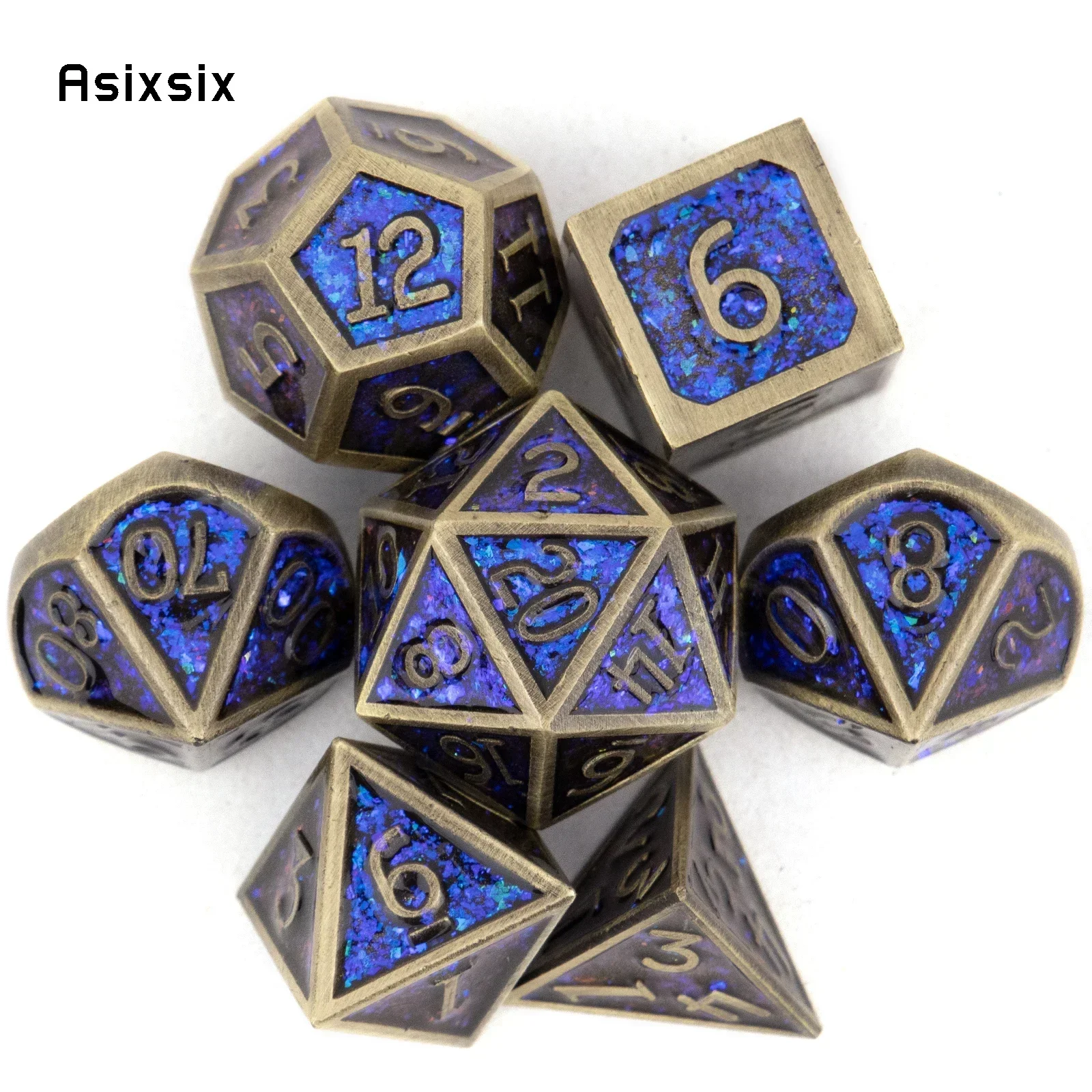 

7 Pcs Blue Copper Standard Metal Dice Perfect For Card Games Board Games For Critical Role, Rpgs, D&D