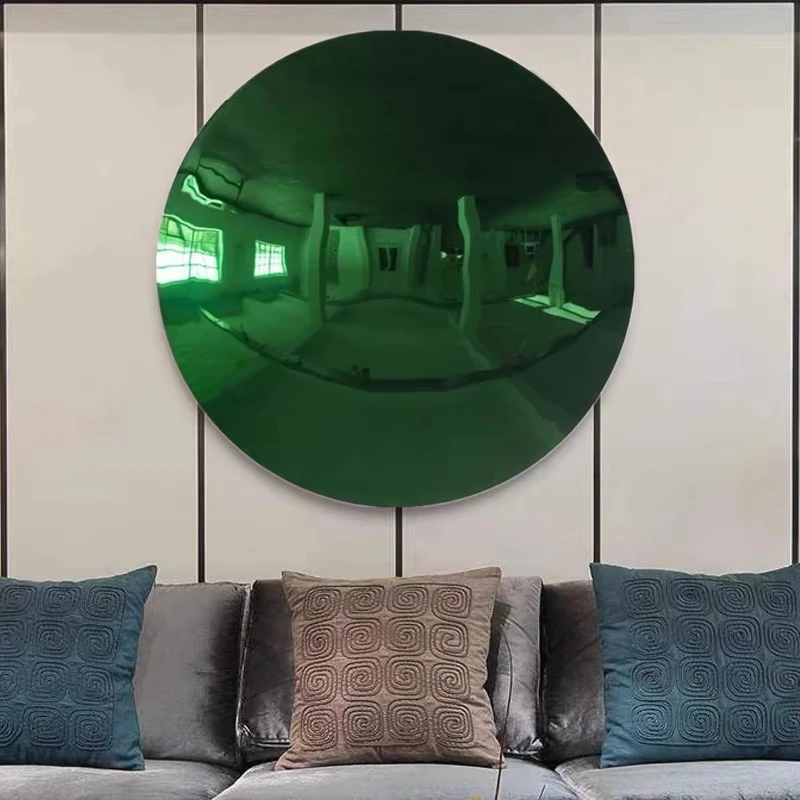 Simple circular stainless steel wall decoration, creative colored metal convex mirror, light luxury indoor wall decoration