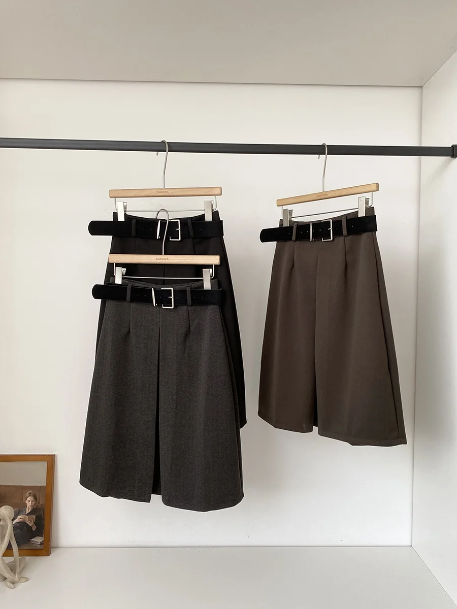 High Waist Midi Pure Color A-Line Skirt for Women Commute Friendly Bodycon Cross Covering Half Body Skirt Korean Style