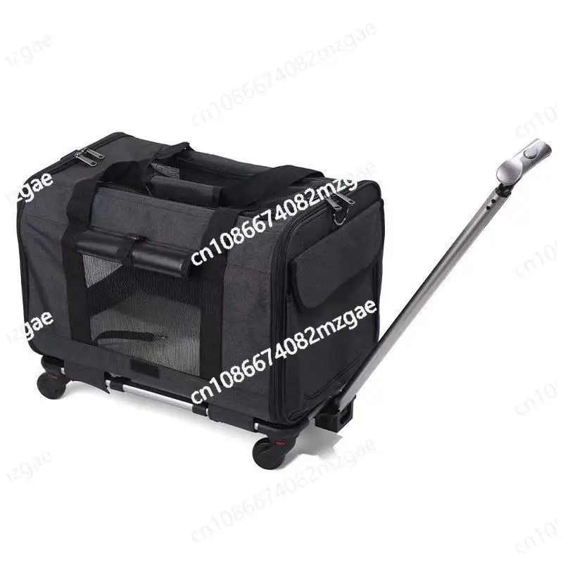 

New breathable foldable large-capacity portable push rod with pulley with pet bag, convenient and comfortable pet cart