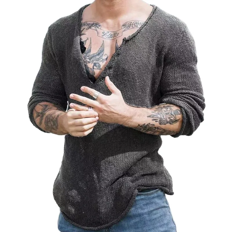 

Mens Sweaters Fashion Spring and Autumn Pullover V-neck Thin Bottoming Shirt Solid Color Long Sleeve Large Size Male Tops