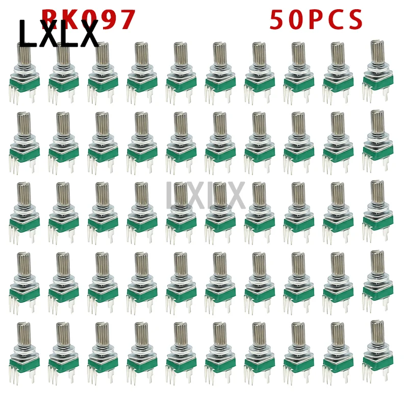 

50PCS RK097 Potentiometer B2K~1M Ohm B2K 5K 10K 20K 50K 100K 500K 1M Ohm 3Pin 15mm Shaft Vertical Single Turn for Audio DIY