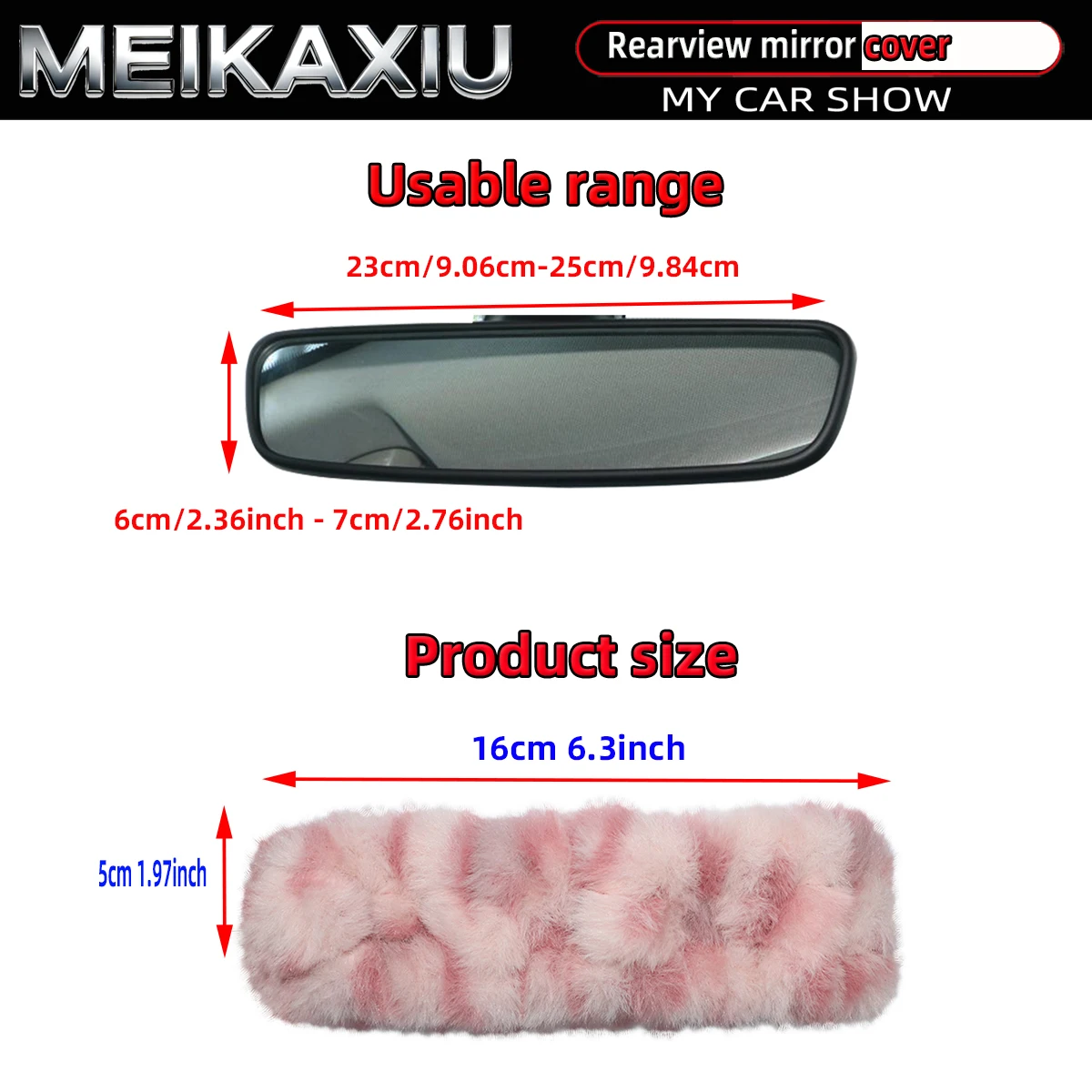 Rosa-Brauner Kunstfell-Plüsch Rückspiegelbezug Elastisches Auto-Innendekor-Accessoire für Frauen Neuer Stil – Detail 3