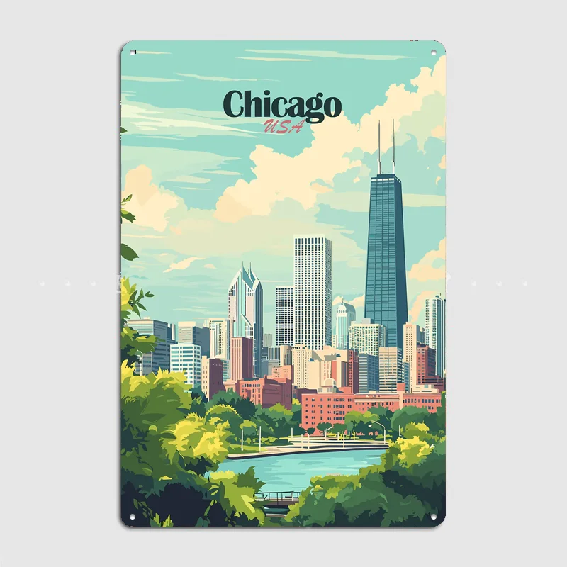 Chicago USA Poster Metal Sign Room Decor Life Wall Custom Bedroom Indoor Home Wall Decor Posters Room Decoration