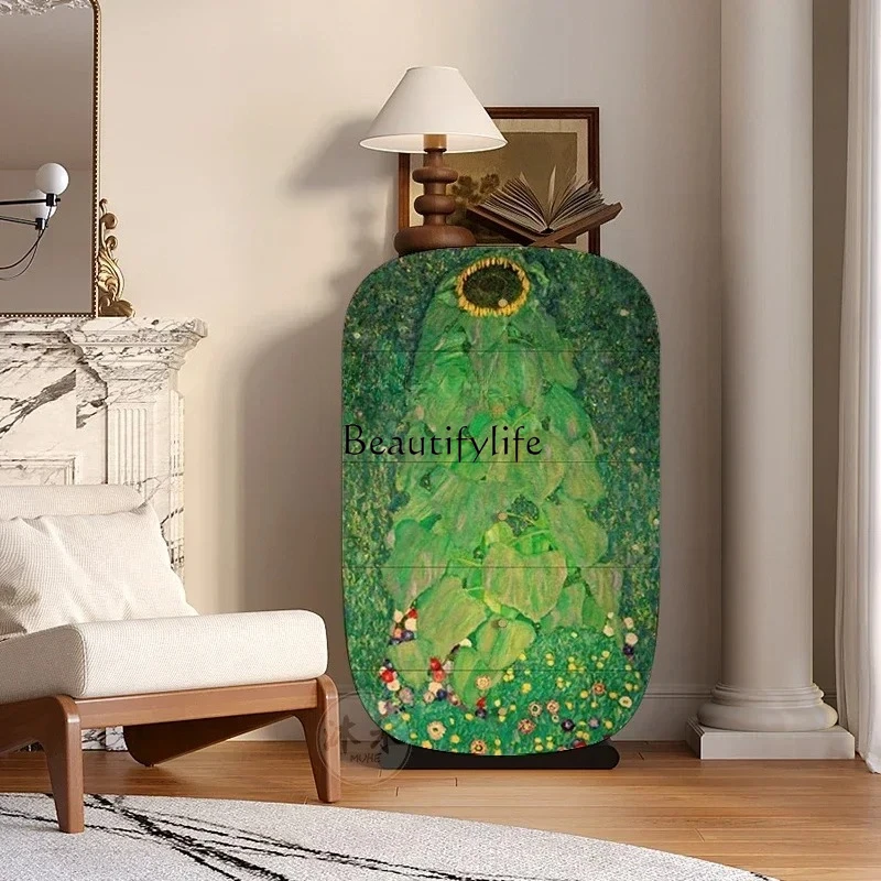 

Sunflower abstract art bedside cabinet light luxury high-end bedroom storage cabinet living room household chest cabinet