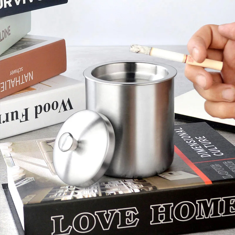 Thickened Stainless Steel Ashtray With Cover Dustproof and Windproof Ashtray Creative Home Car Living Room Decoration Gift