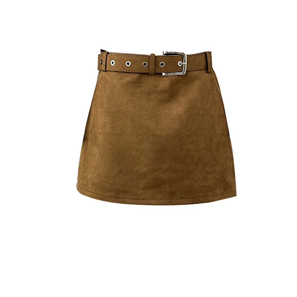 Faux Suede Vintage Skirts French Spicy Girl Solid Color A-Line Mini Skirt Autumn Winter Temperament High Waist All-Match Skirts