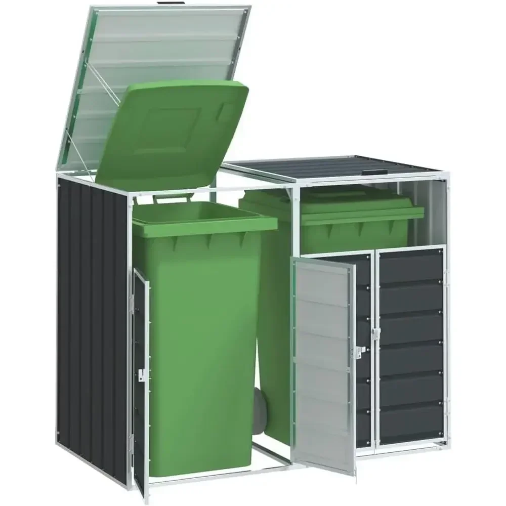 Double Wheelie Bin Storage - Ventilated Steel Outdoor Waste Organizer with Auto-Lid Feature