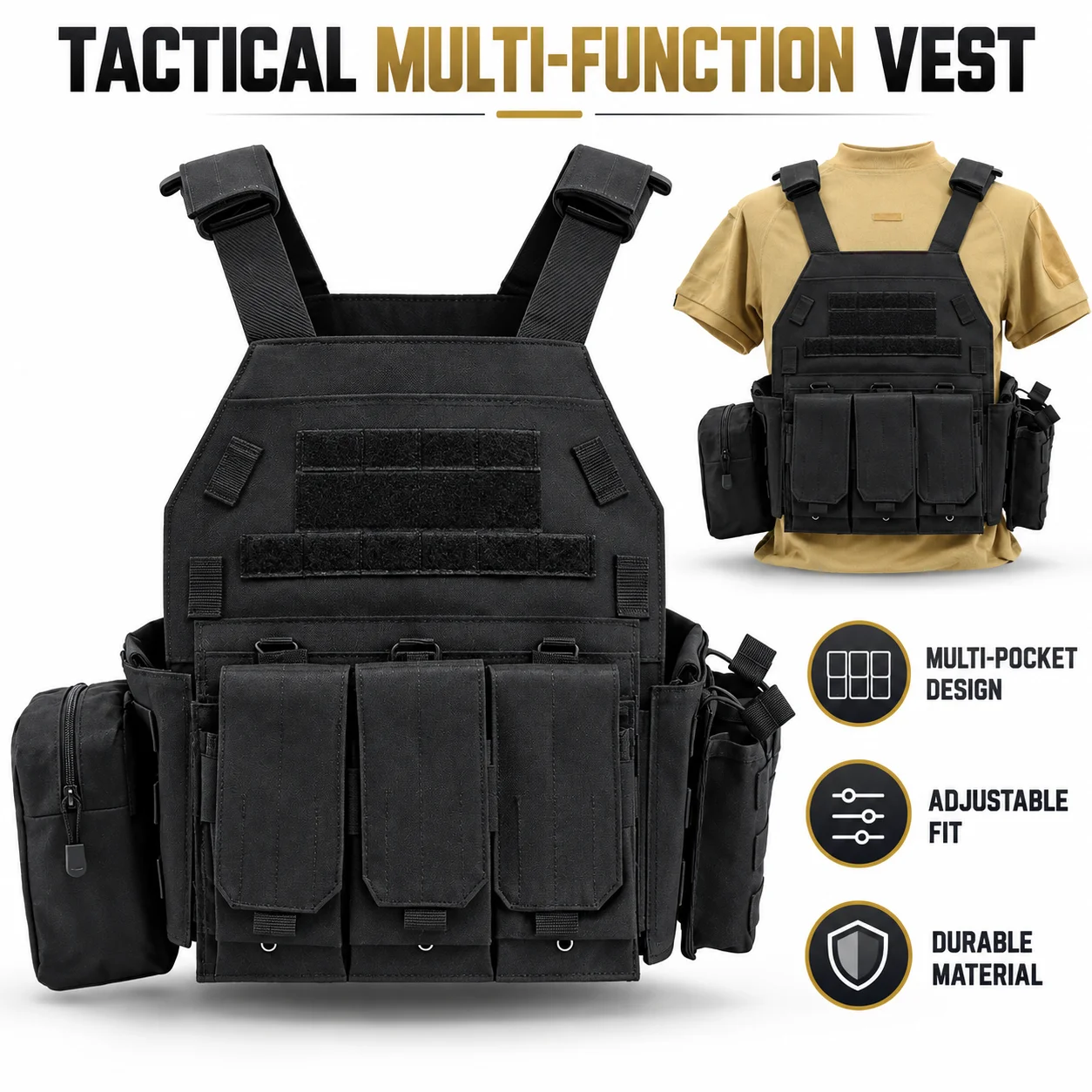 Tactical Multi Function Vest Lightweight MOLLE Plate Carrier Training Hunting Equipment Adjustable Vest for Outdoor Airsoft Gear