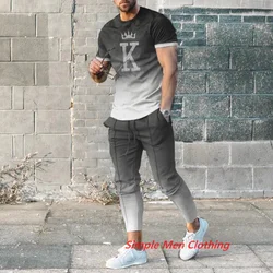 Herren Sommer setzt Farbverlauf Farb trend Kurzarm T-Shirt Hose 2 Stück passt 3D-Druck übergroße Kleidung Streetwear Jogger