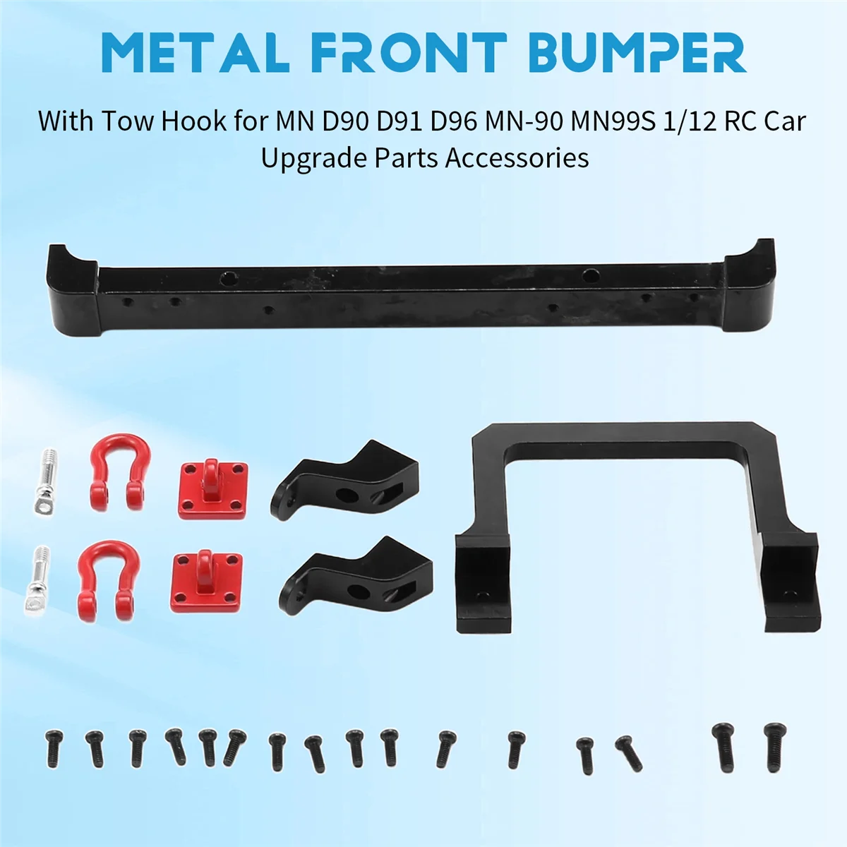 ABMW-Metal Front Bumper with Tow Hook for MN D90 D91 D96 MN-90 MN99S 1/12 RC Car Upgrade Parts Accessories,Black